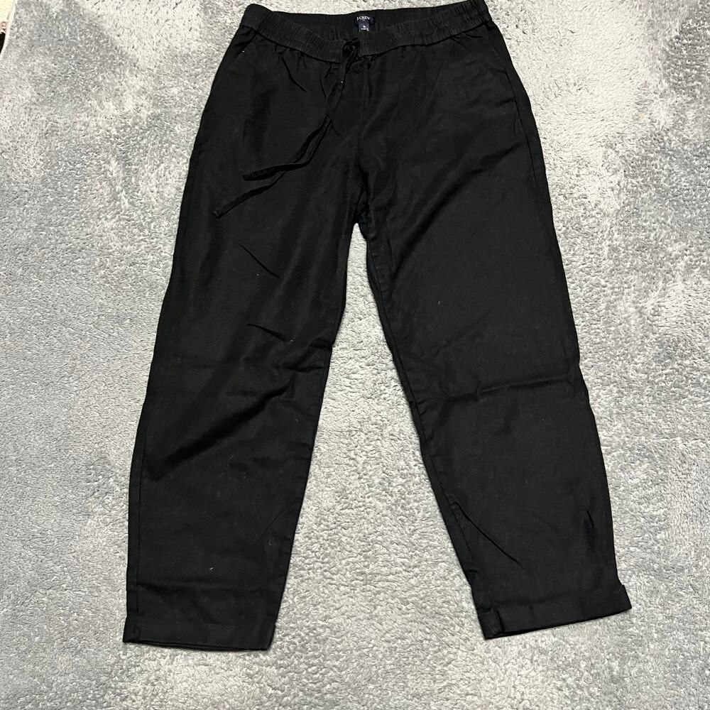 J Crew Pants Womens 8 Black Drawstring Pants Straight Leg Linen Blend AW839